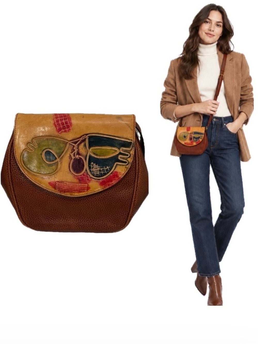 Piero Capecchi, Artistic Brown Crossbody Bag with Whimsical Flap Design